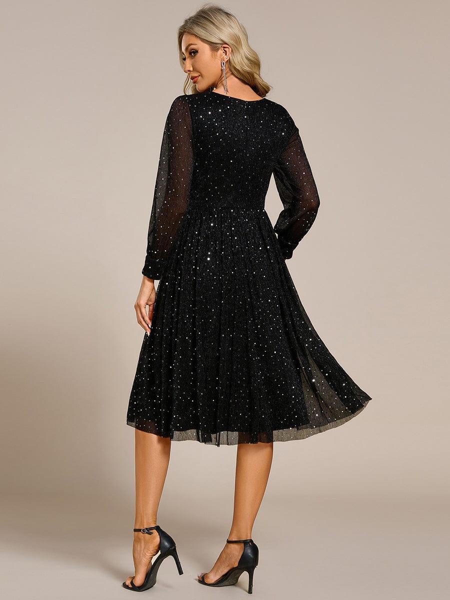 Elegant A-Line Long Sleeves Empire Sparkly Wedding Guest Dress