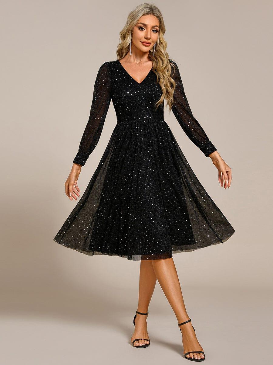 Elegant A-Line Long Sleeves Empire Sparkly Wedding Guest Dress