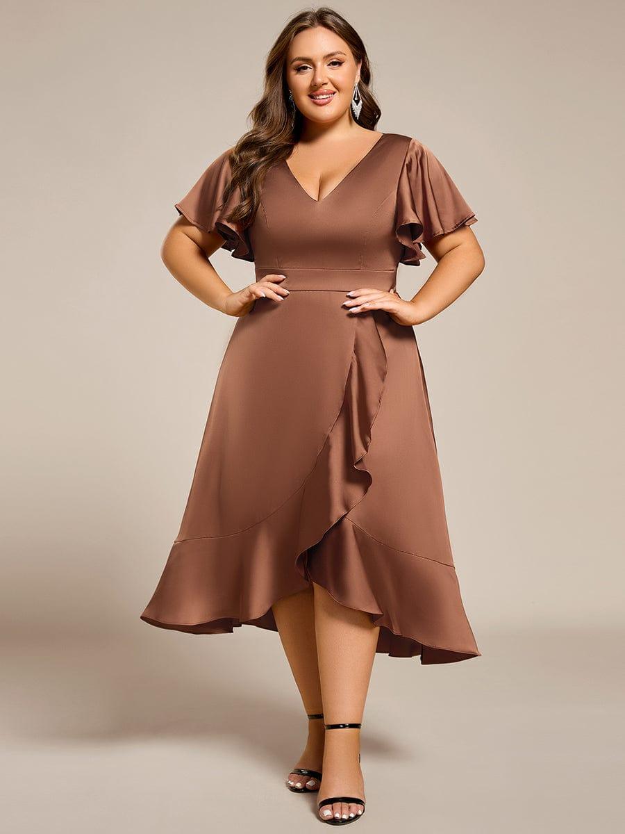 Elegant Satin A-Line V-Neck Empire Ruffle Wedding Guest Dress