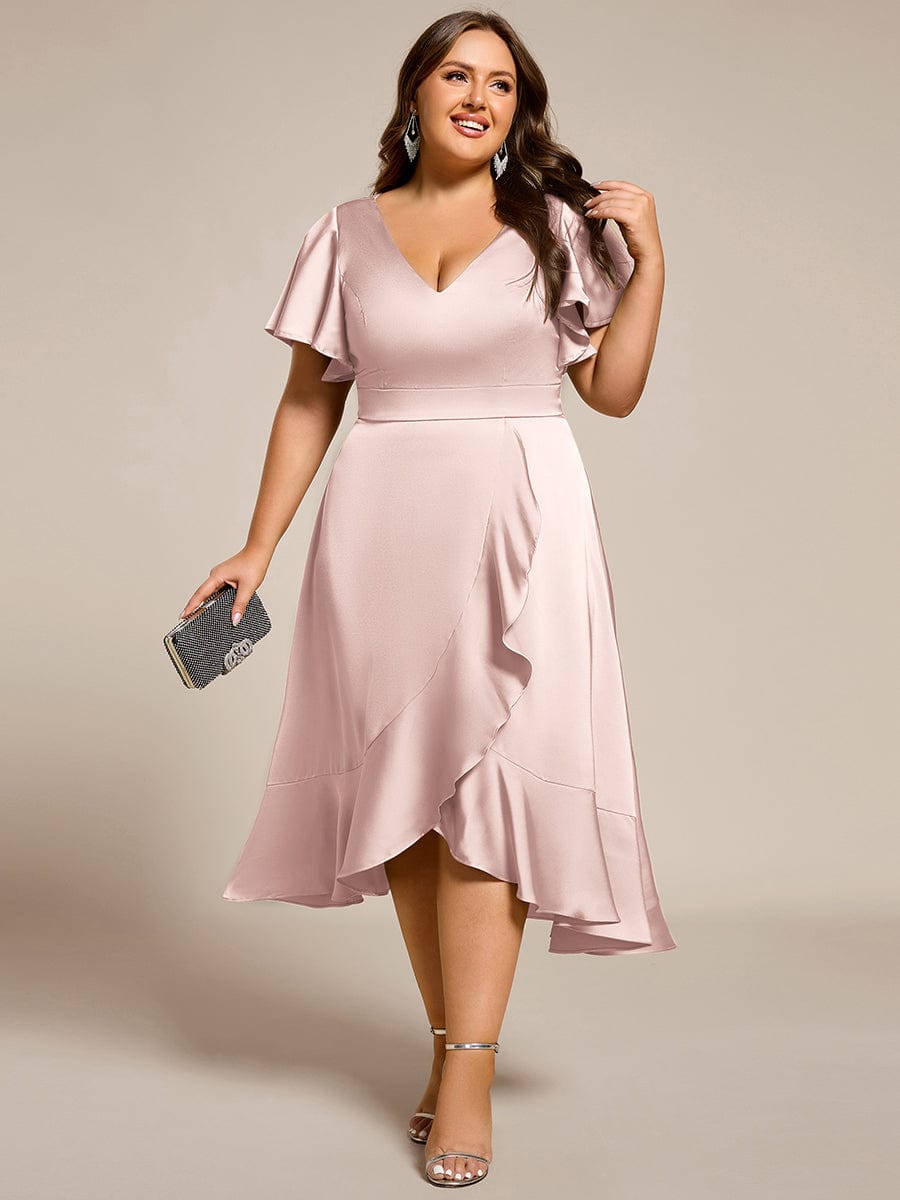 Elegant Satin A-Line V-Neck Empire Ruffle Wedding Guest Dress