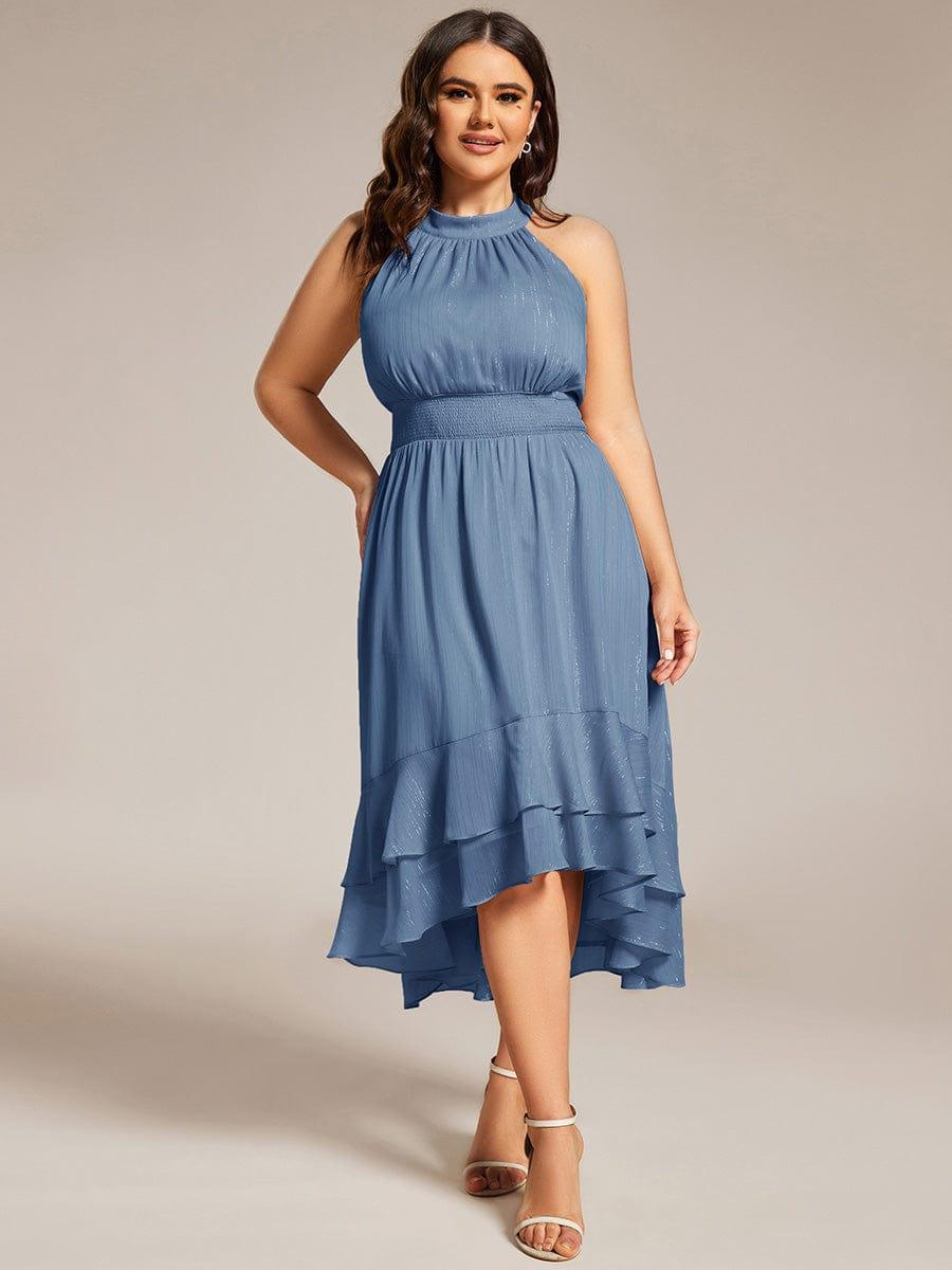 High Low Sleeveless Empire A-Line Midi Wedding Guest Dress