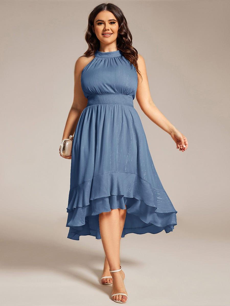 High Low Sleeveless Empire A-Line Midi Wedding Guest Dress