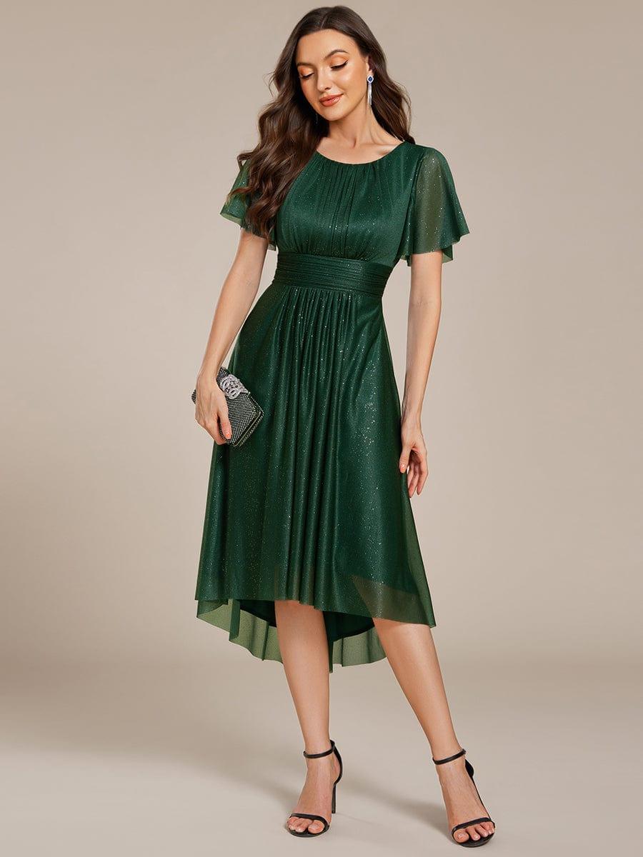 Bell Sleeves Round Neck A-Line Empire Midi Wedding Guest Dress