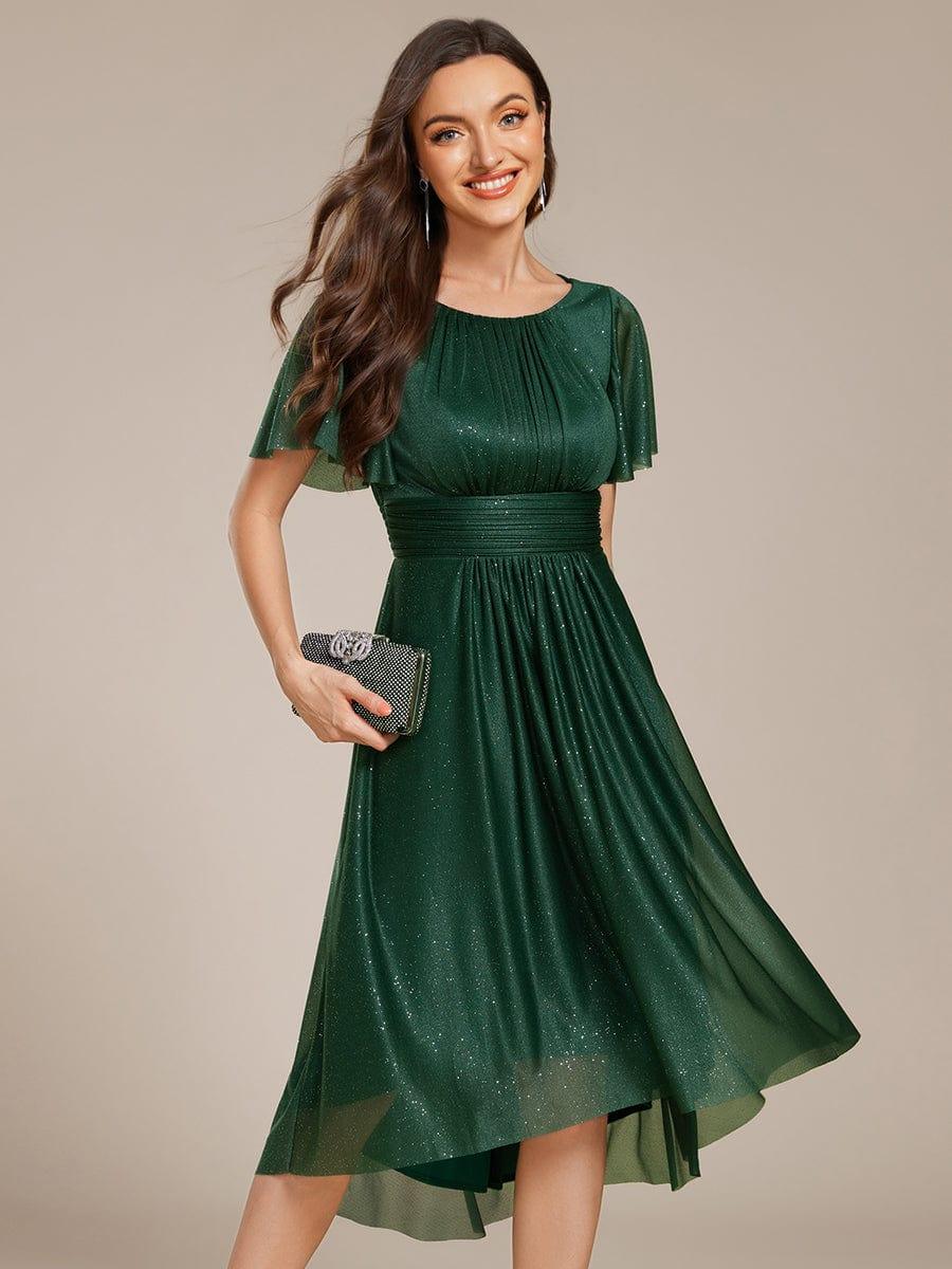 Bell Sleeves Round Neck A-Line Empire Midi Wedding Guest Dress