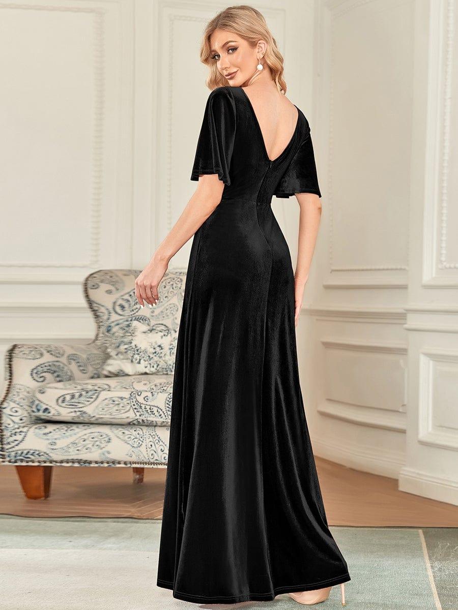 Chic Velvet A-Line V0Neck Bell Sleeves Maxi Bridesmaid Dress