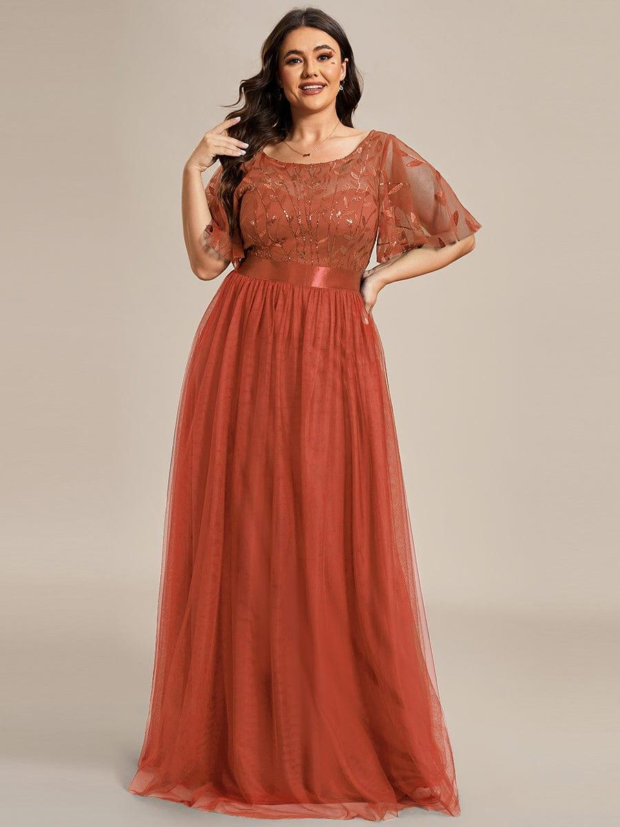 Tulle A-Line Empire Short Sleeves Long Evening Dress