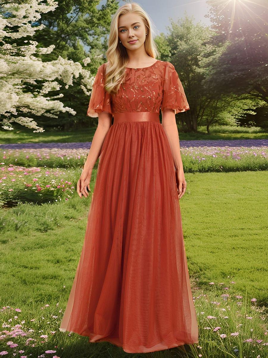 Tulle A-Line Empire Short Sleeves Long Evening Dress