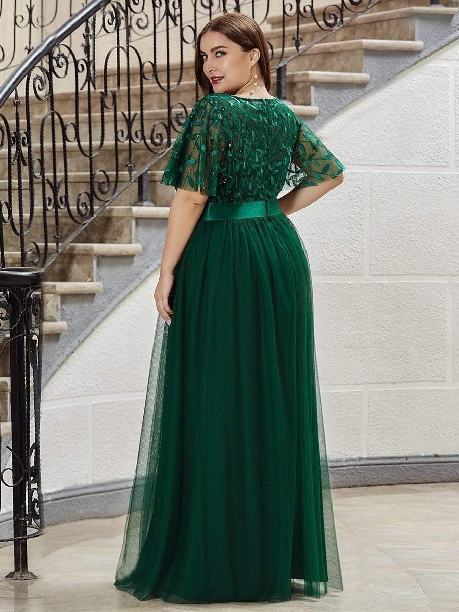 Scoop Half Sleeves Empire A-Line Party Evening Dress
