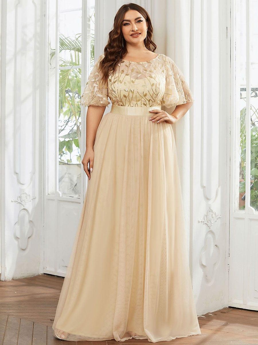Scoop Half Sleeves Empire A-Line Party Evening Dress