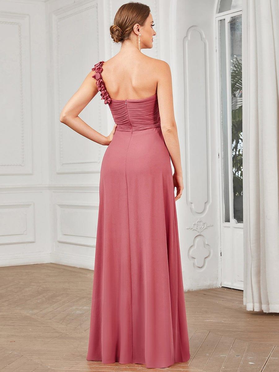 Ruffled One Shoulder Sleeveless A-Line Long Bridesmaid Dress