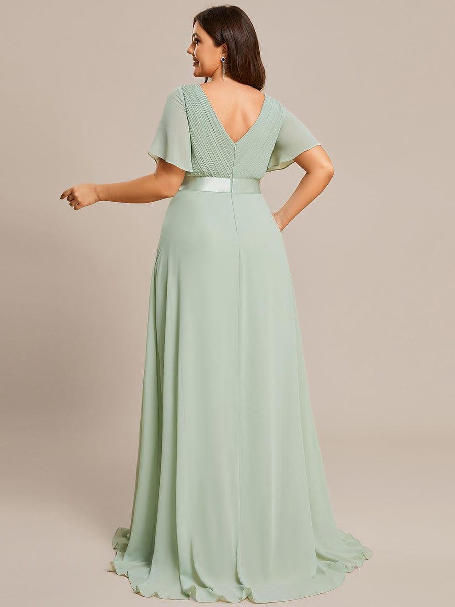 Plus Size Chiffon A-Line V-Neck Short Sleeves Long Evening Dress
