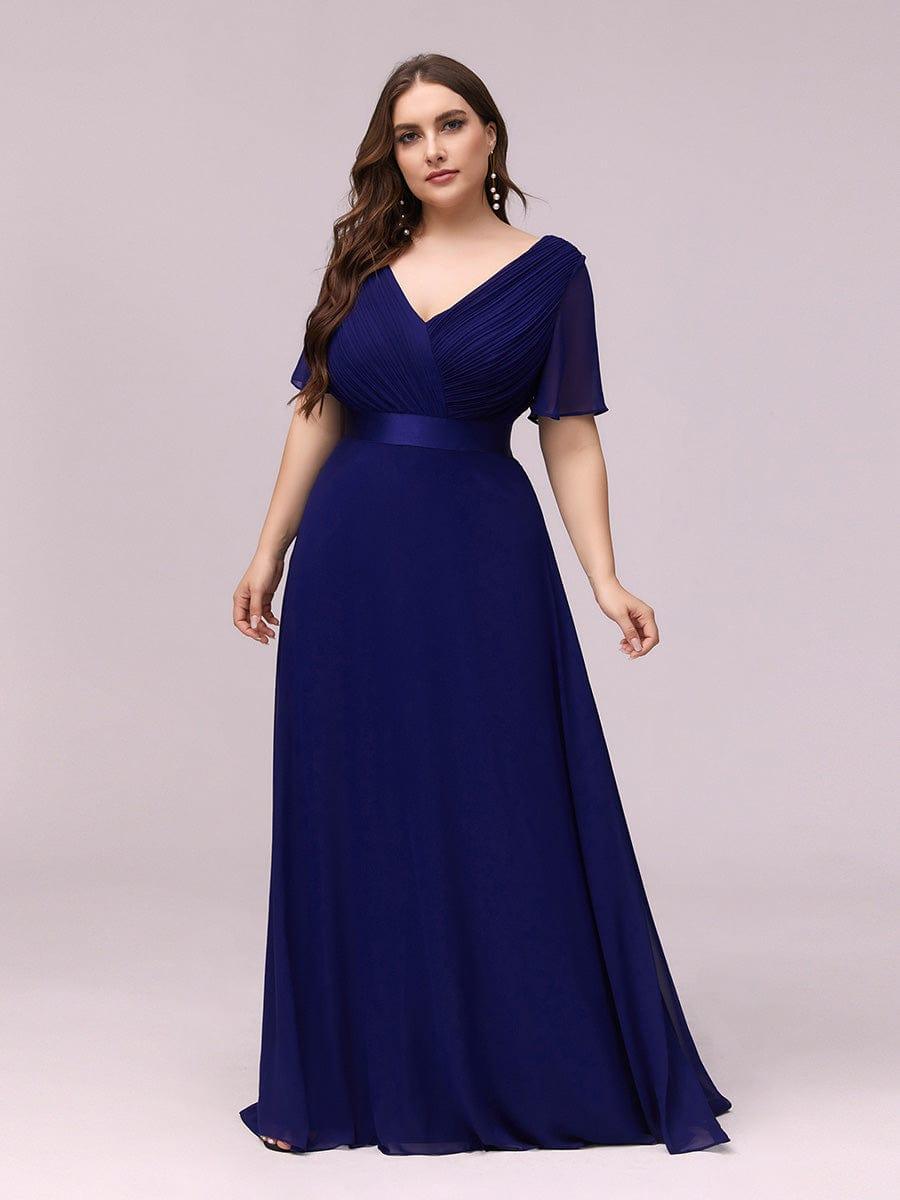 Plus Size Chiffon A-Line V-Neck Short Sleeves Long Evening Dress