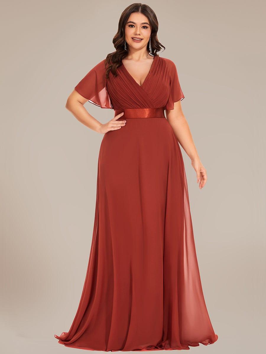 Plus Size Chiffon A-Line V-Neck Short Sleeves Long Evening Dress