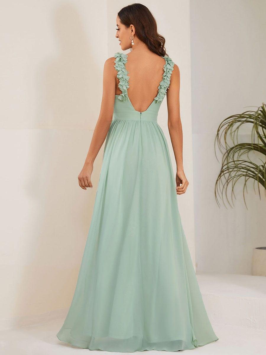 Scoop Backless Chiffon A-Line Florals Long Bridesmaid Dress