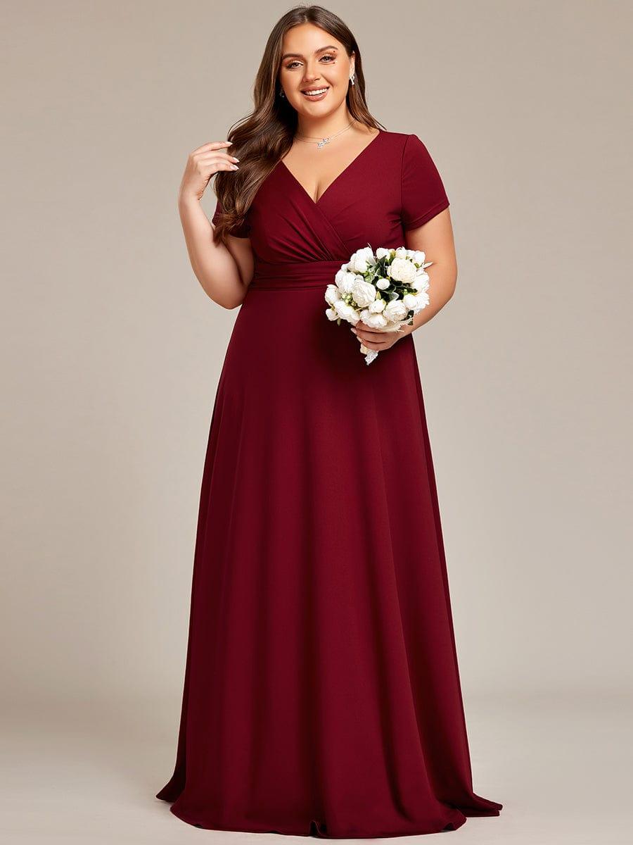 Casual A-Line V-Neck Short Sleeves Long Bridesmaid Dress