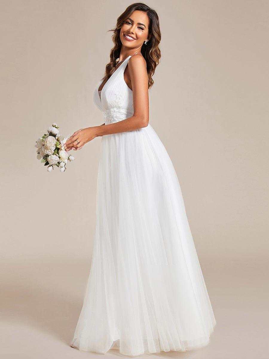 V-Neck Sleeveless Open Back Tulle Appliques Bridesmaid Dress