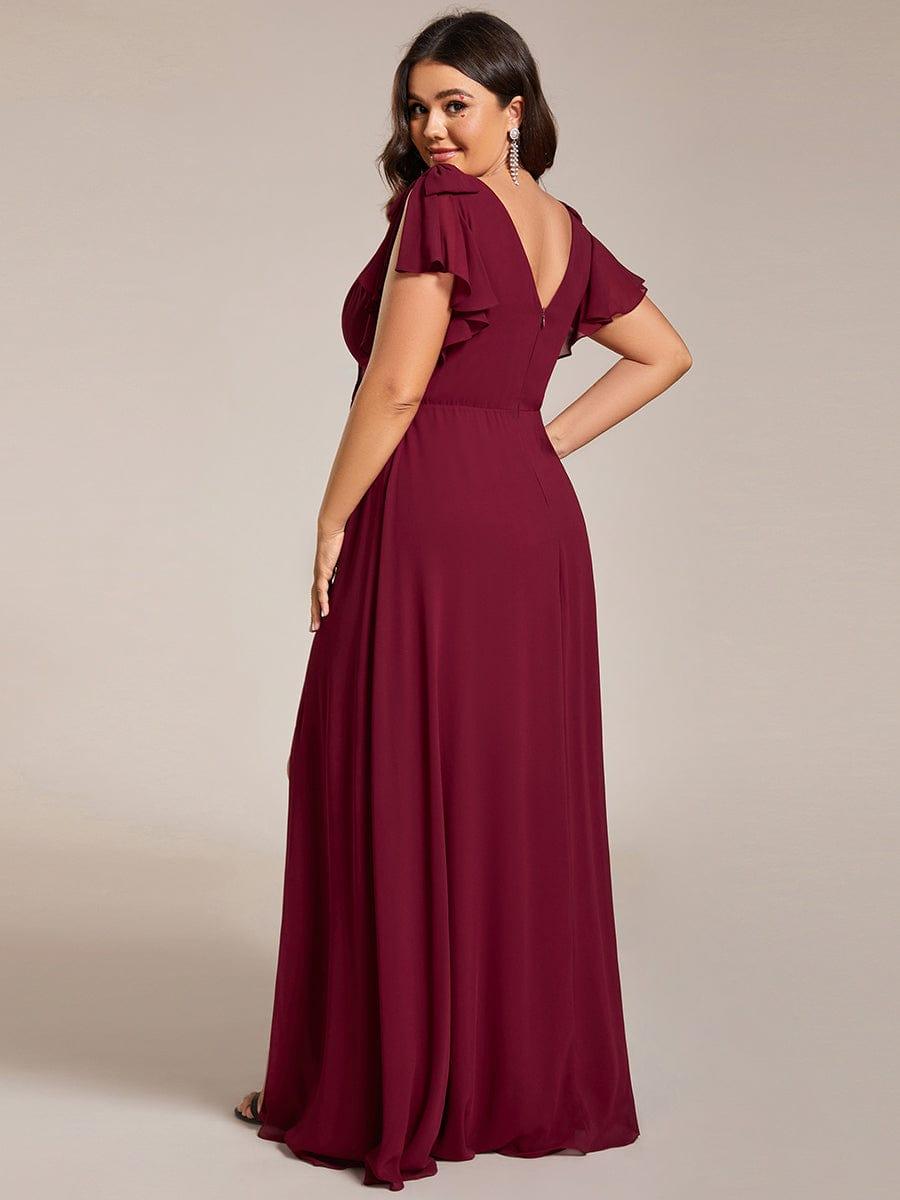 Plus Size Chiffon A-Line V-Neck Ruffle Sleeves Bridesmaid Dress
