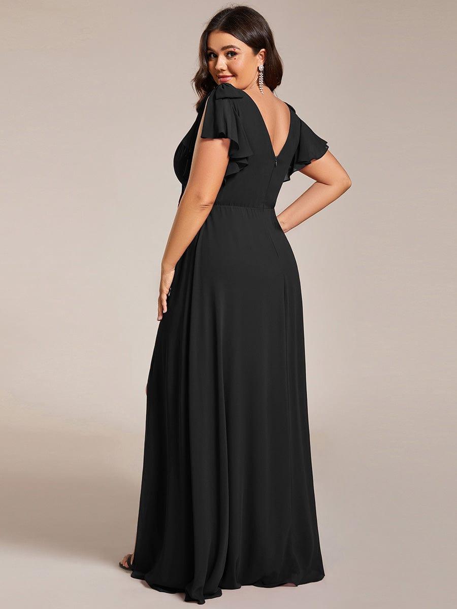 Plus Size Chiffon A-Line V-Neck Ruffle Sleeves Bridesmaid Dress