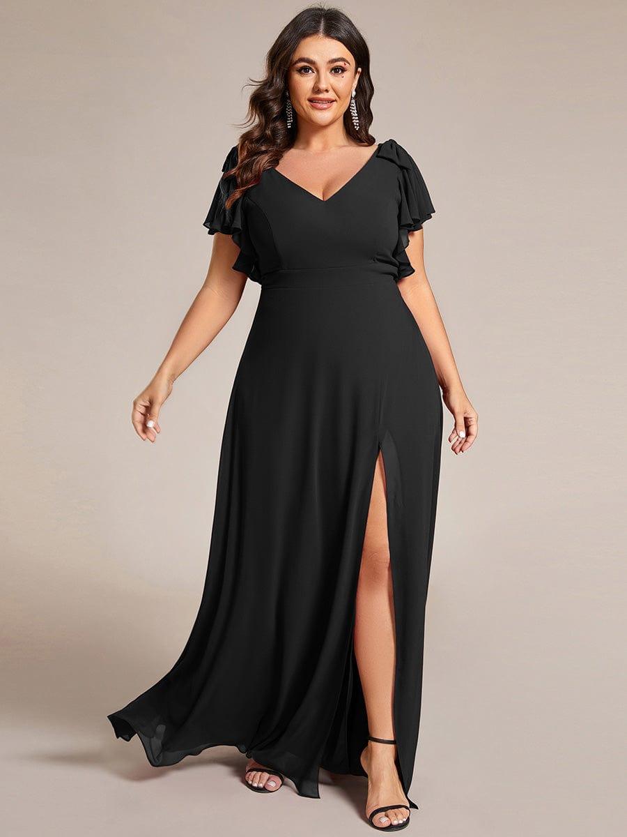 Plus Size Chiffon A-Line V-Neck Ruffle Sleeves Bridesmaid Dress