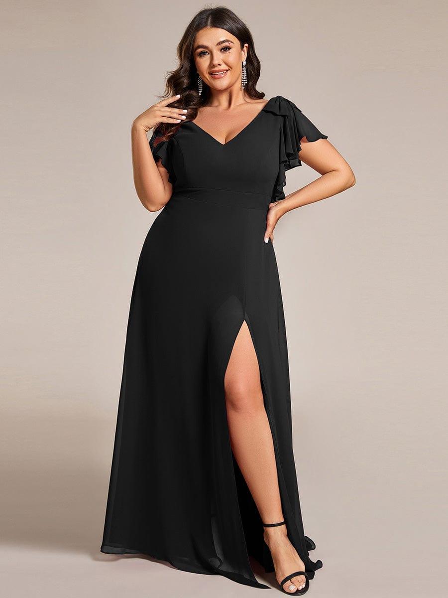 Plus Size Chiffon A-Line V-Neck Ruffle Sleeves Bridesmaid Dress