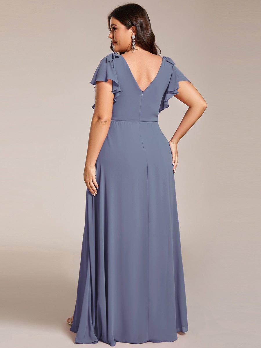 Plus Size Chiffon A-Line V-Neck Ruffle Sleeves Bridesmaid Dress