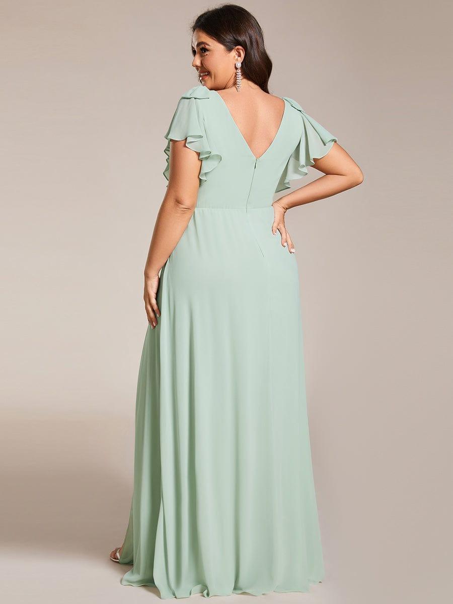 Plus Size Chiffon A-Line V-Neck Ruffle Sleeves Bridesmaid Dress