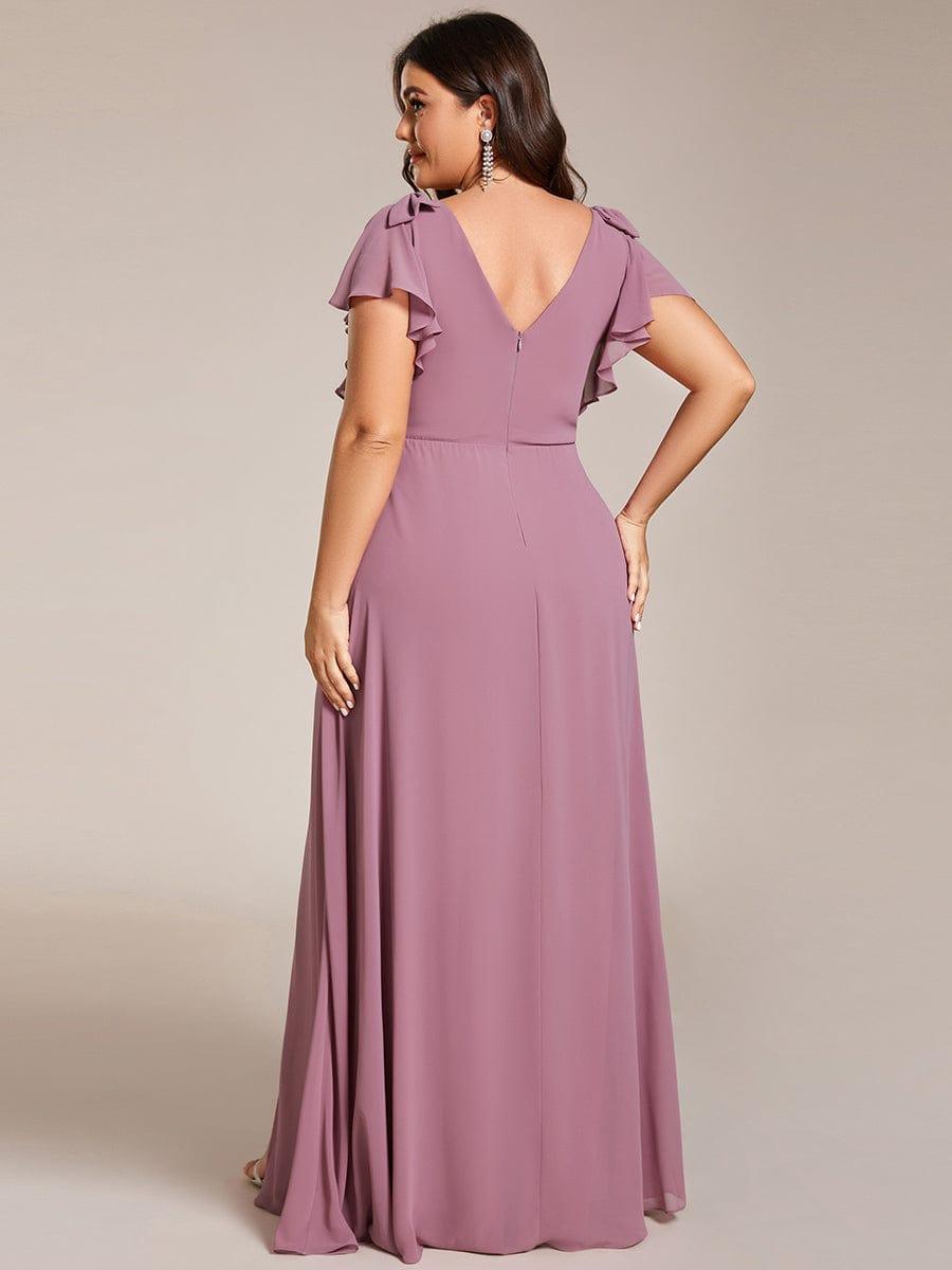 Plus Size Chiffon A-Line V-Neck Ruffle Sleeves Bridesmaid Dress