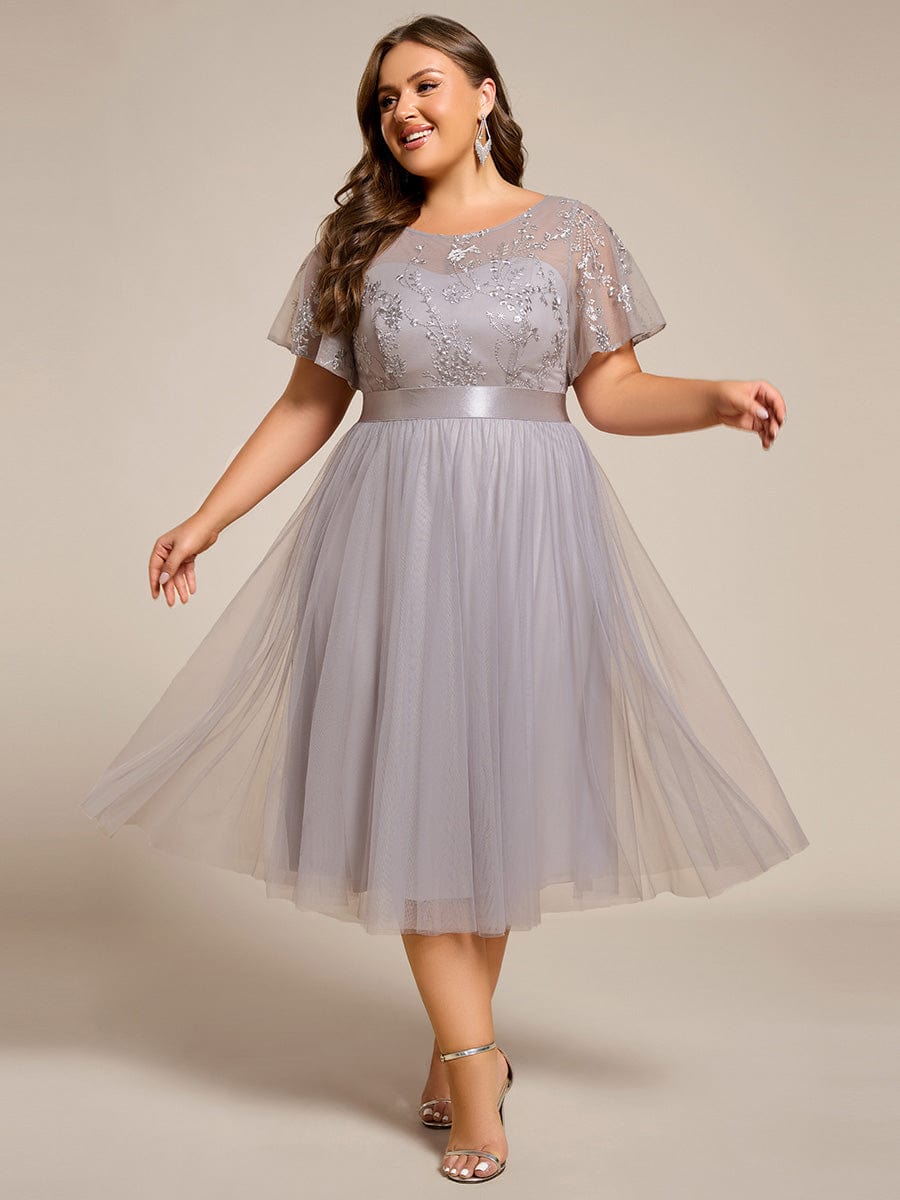 Scoop Short Sleeves A-Line Two Tone Empire Bridesmaid Dress
