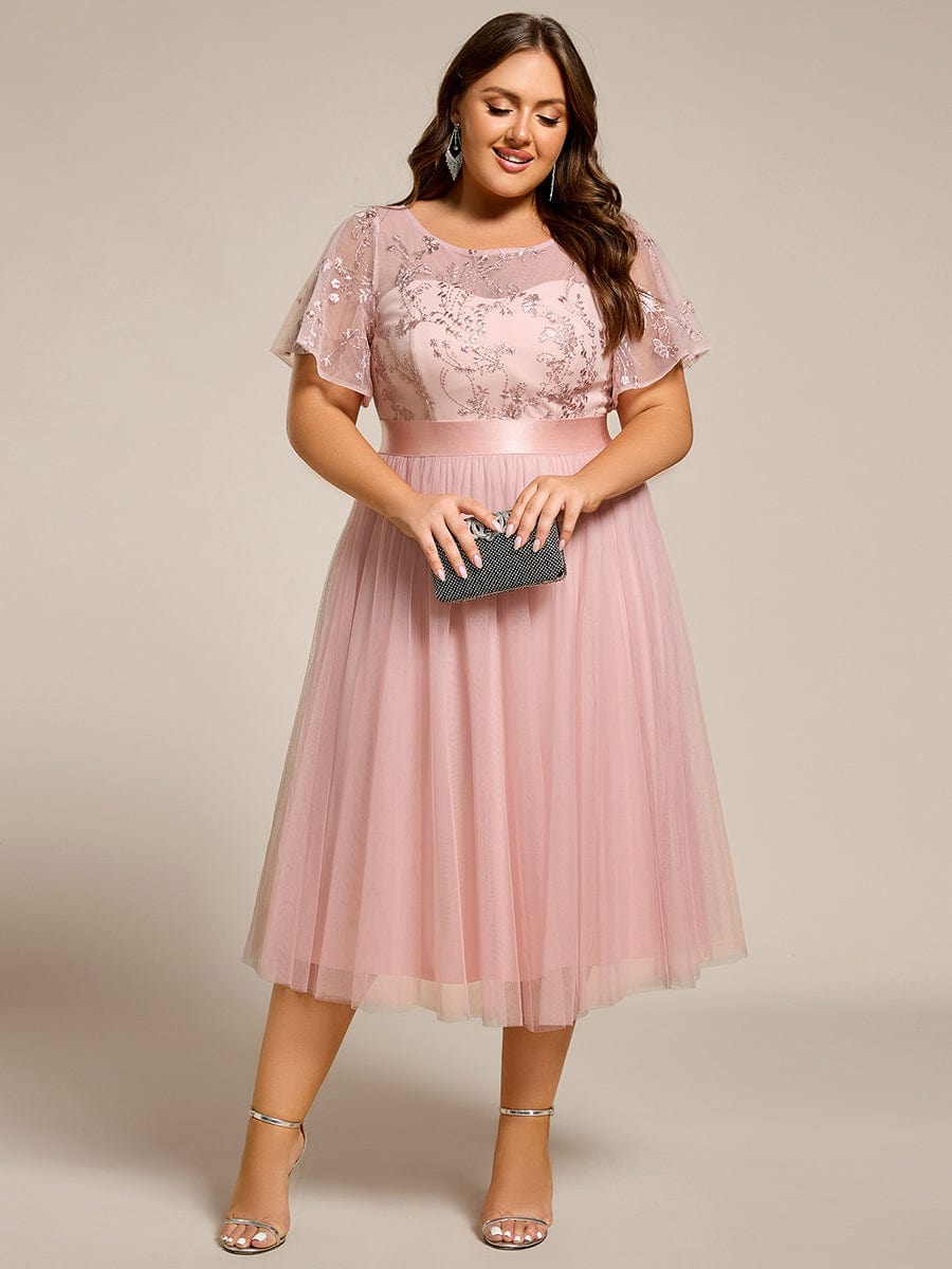 Scoop Short Sleeves A-Line Two Tone Empire Bridesmaid Dress