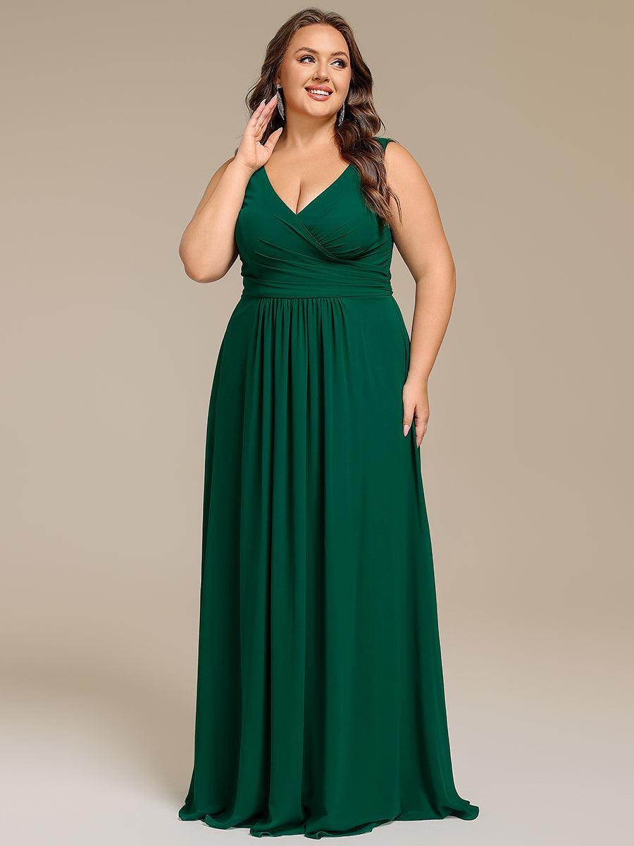 Plus Size Chiffon A-Line V-Neck Straps Long Bridesmaid Dress