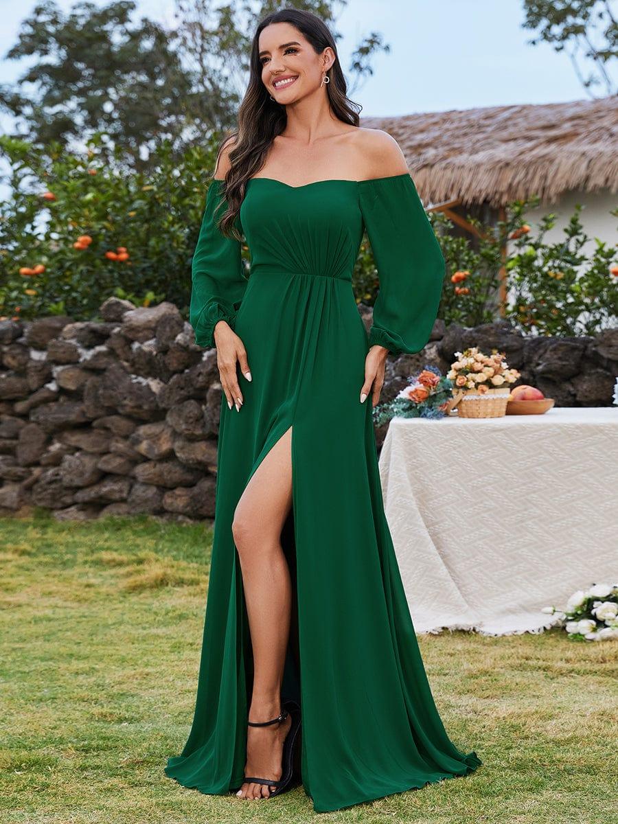 Plus Size Chiffon Long Sleeves Bridesmaid Dress with High Slit