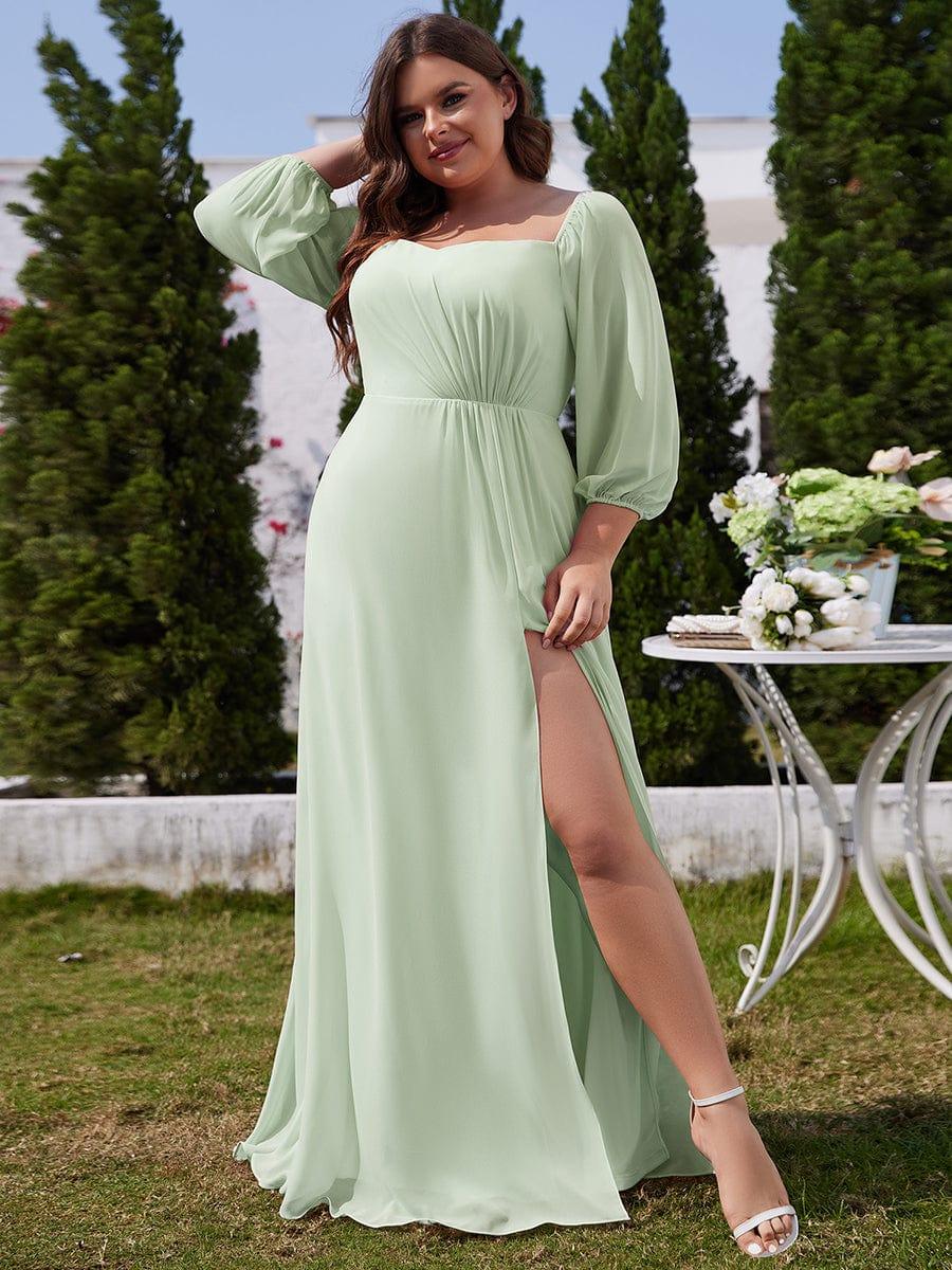 Plus Size Chiffon Long Sleeves Bridesmaid Dress with High Slit