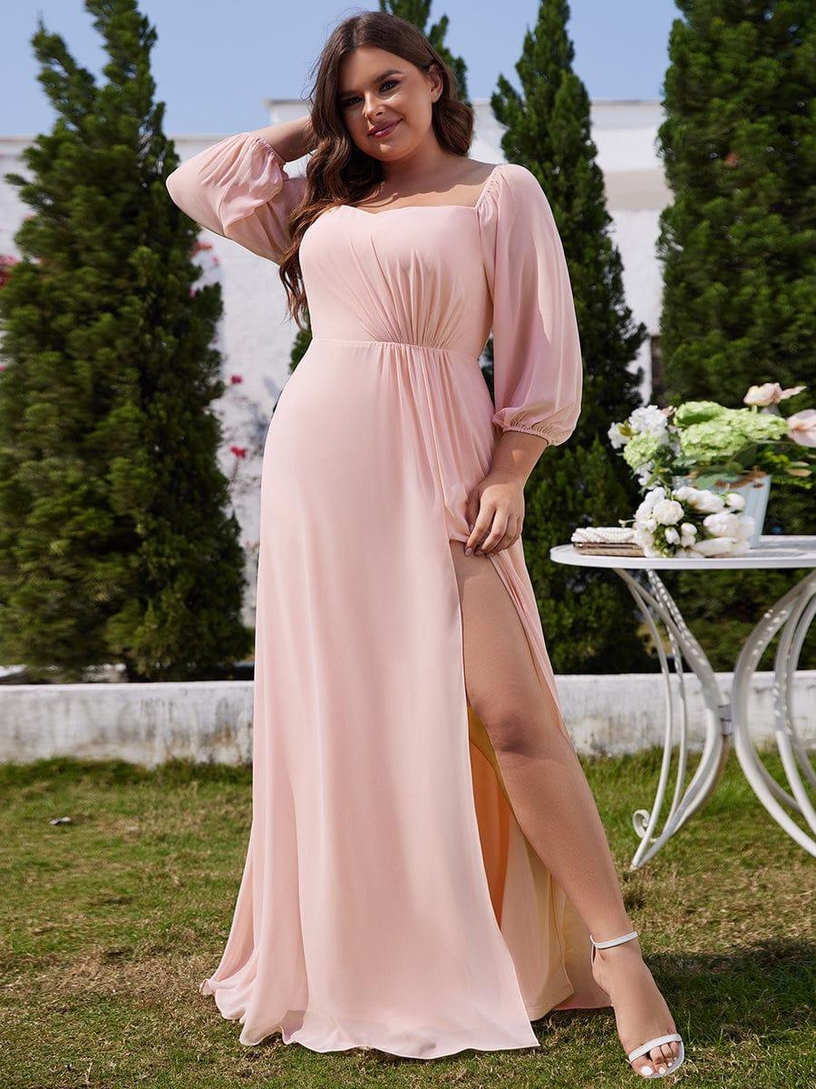 Plus Size Chiffon Long Sleeves Bridesmaid Dress with High Slit