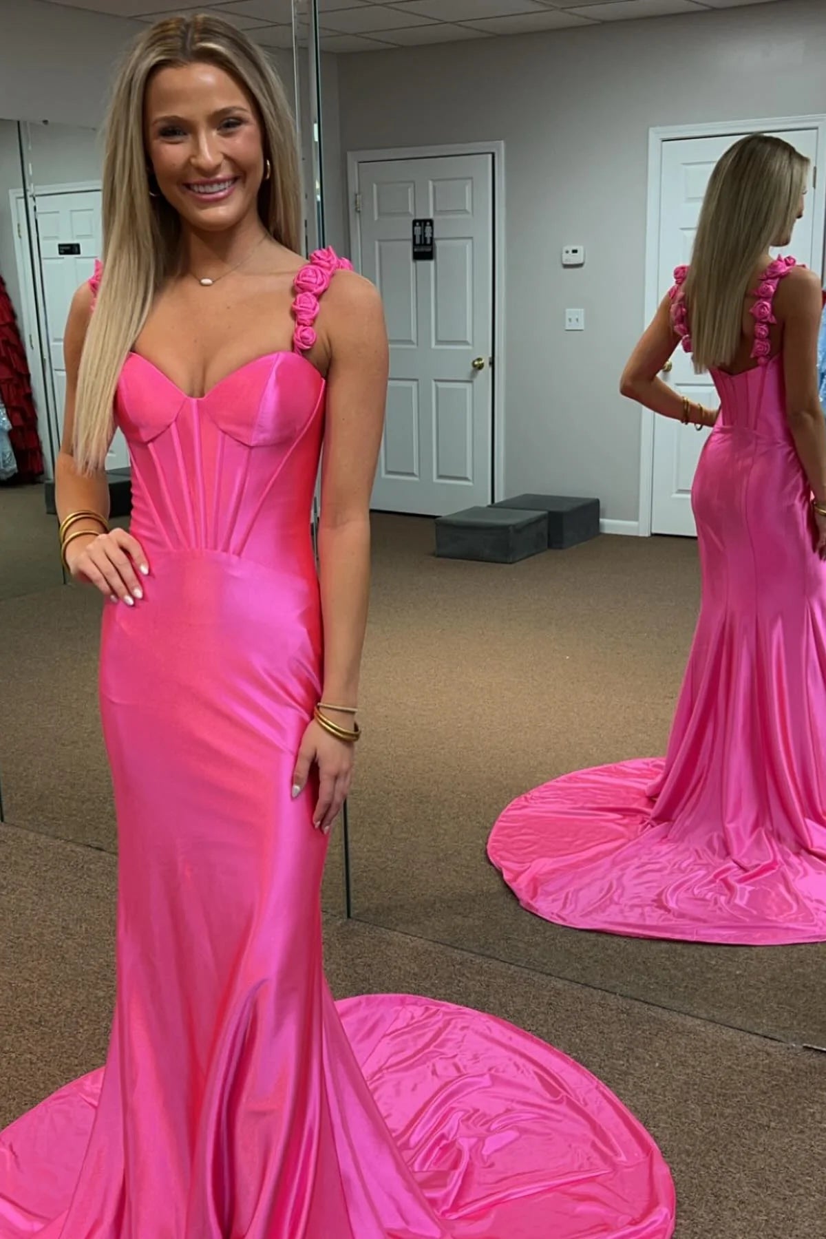 Florals Spaghetti Straps Mermaid Long Prom Party Dress
