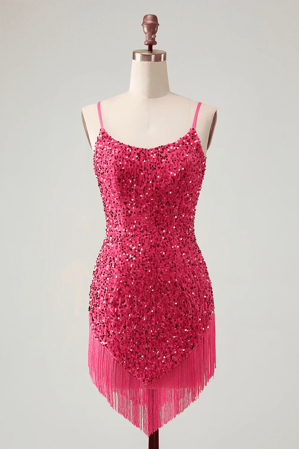 Glitter Fitted Bateau Spaghetti Straps Sequins Homecoming Dress