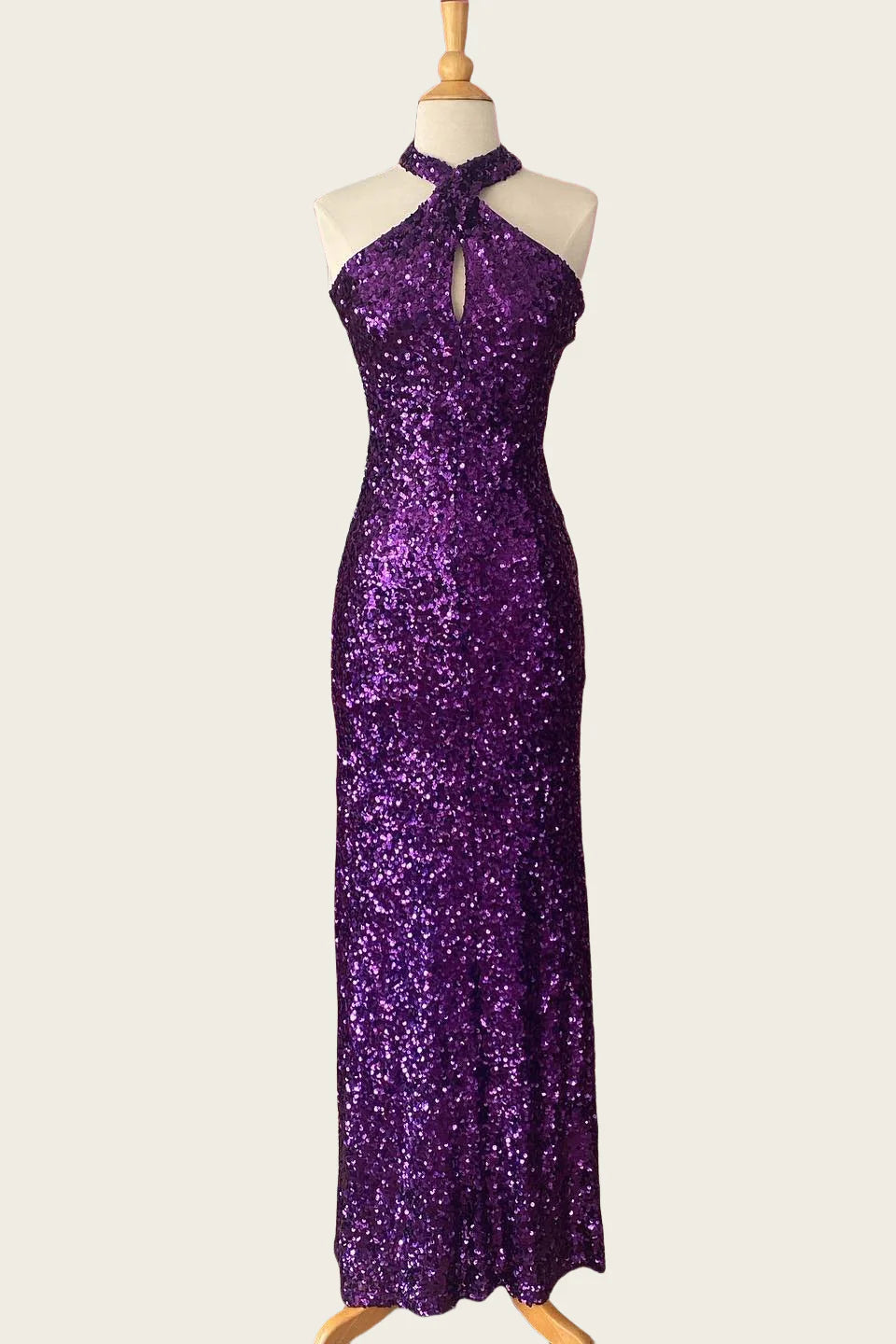 Grape Halter Sleeveless Sequins Party Prom Dress