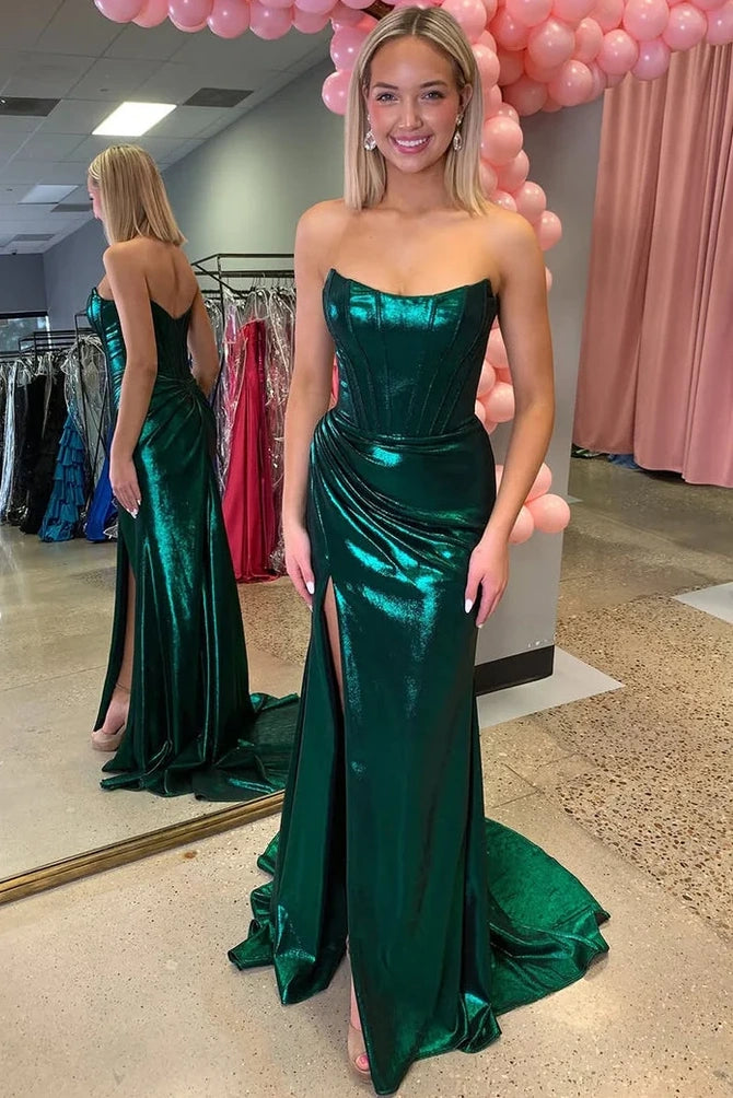 Green Pleated Empire Bateau Strapless Mermaid Party Prom Dress Movousdress Green Pleated Empire Bateau Strapless Mermaid Party Prom Dress Movousdress