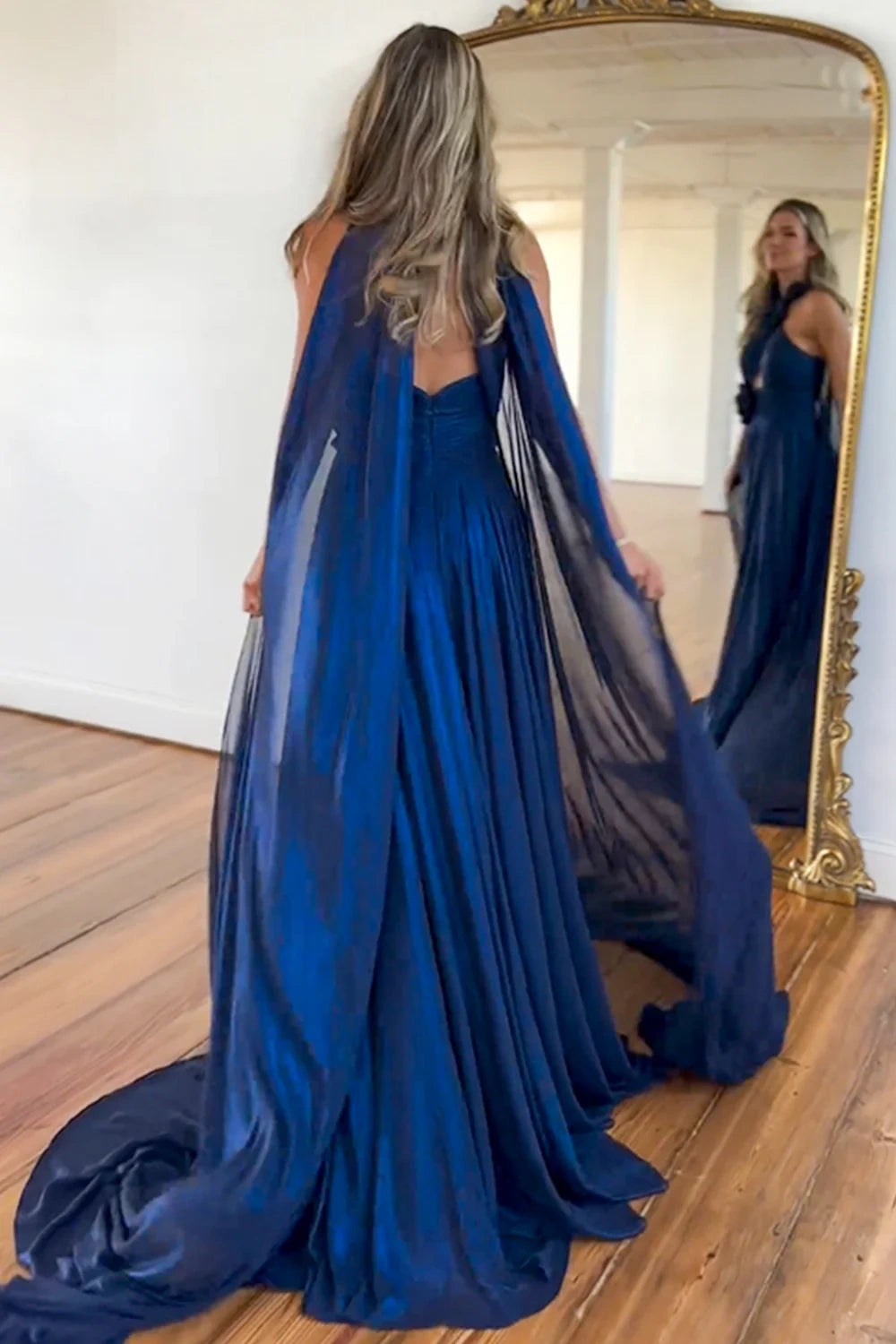 High Neck Sleeveless Floral Prom Dress With Side Slit