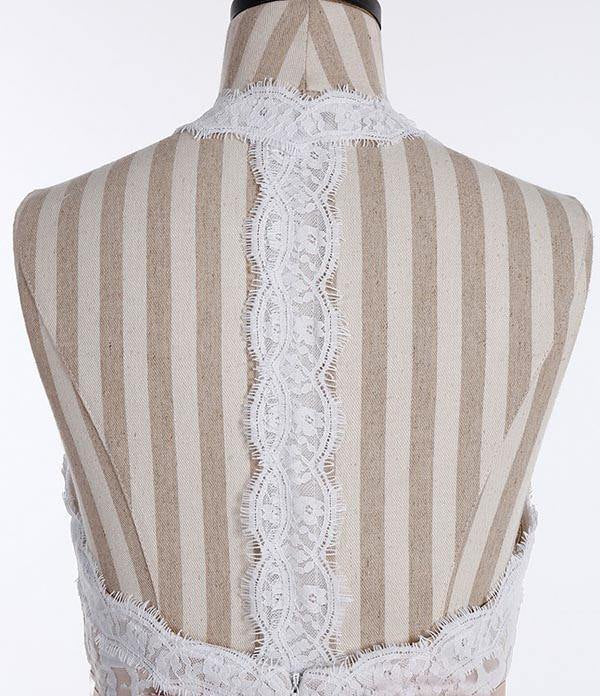 High Neck Sleeveless Two Tone A-Line Boho Wedding Dress