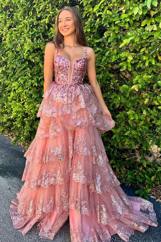 Lace A-Line Empire Appliques Party Prom Dress With Slit