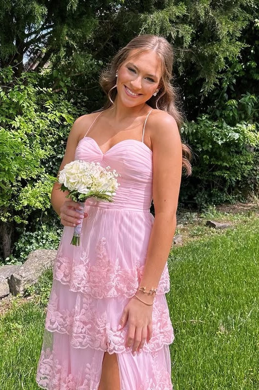 Lace A-Line Empire Strapless Party Prom Dress With Slit