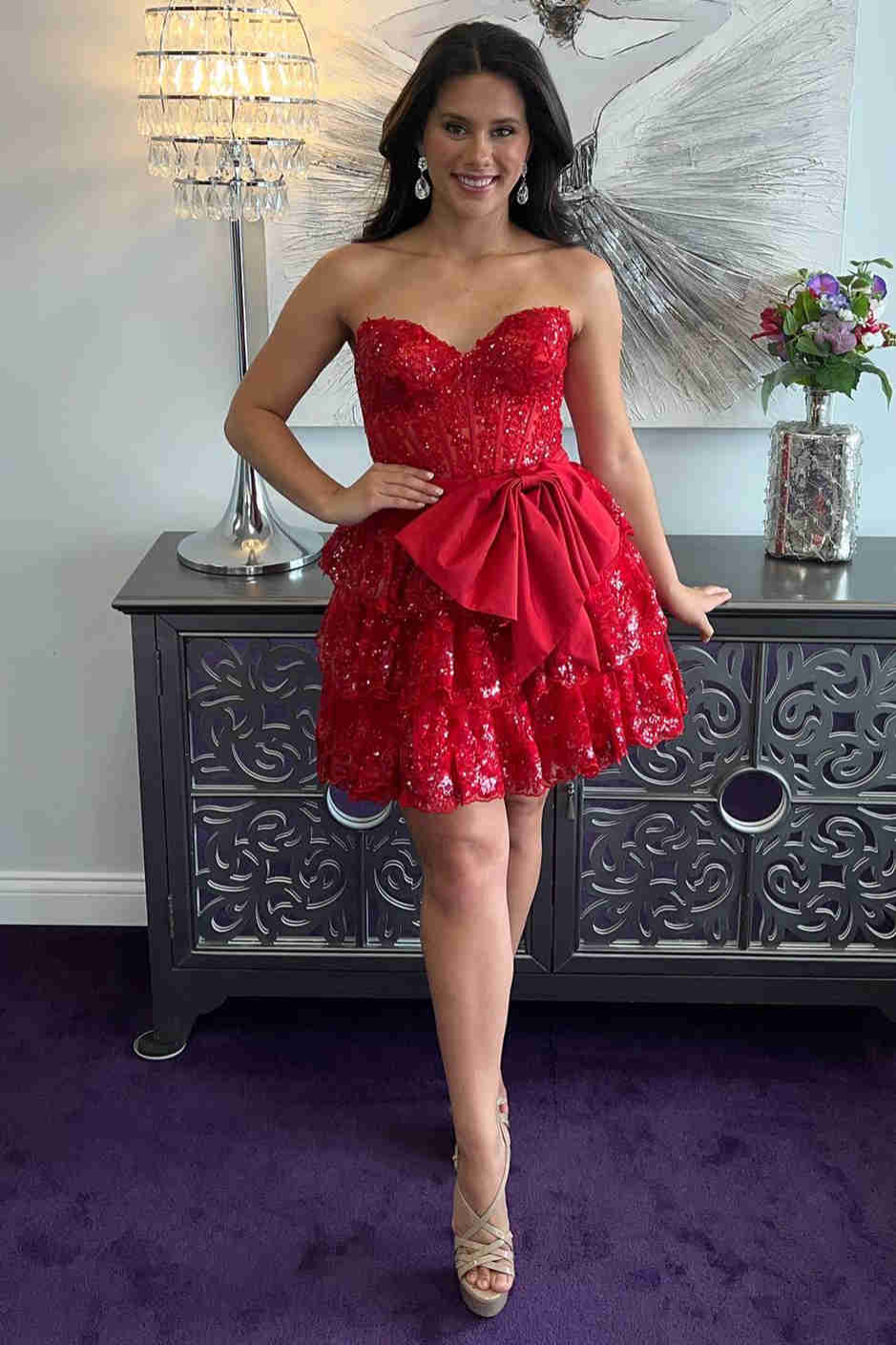 Lace A-Line Sweetheart Sleeveless Bowknot Party Homecoming Dress Movousdress Lace A-Line Sweetheart Sleeveless Bowknot Party Homecoming Dress Movousdress