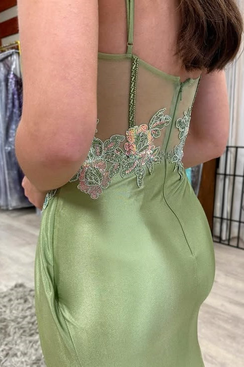 Lace Appliques Mermaid Satin Party Prom Dress With Train