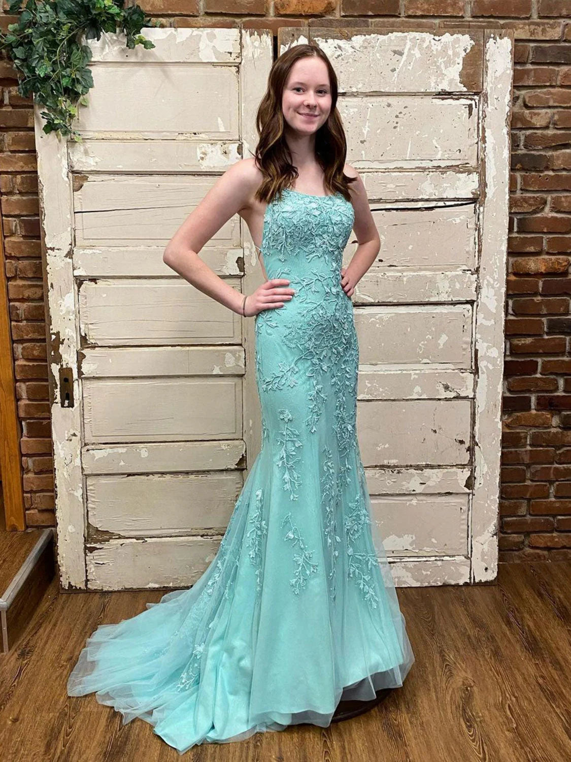 Lace Mermaid Bateau Lace Up Sleeveless Party Prom Dress