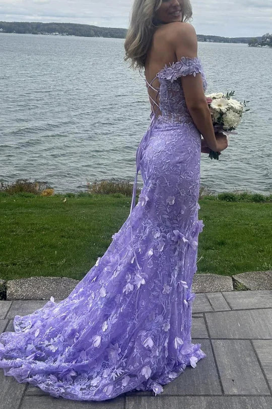 Lilac Sweetheart Sleeveless Florals Mermaid Party Prom Dress