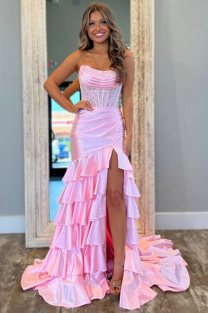Bateau Strapless Empire Appliques Tiered Formal Party Dress Movousdress Bateau Strapless Empire Appliques Tiered Formal Party Dress Movousdress