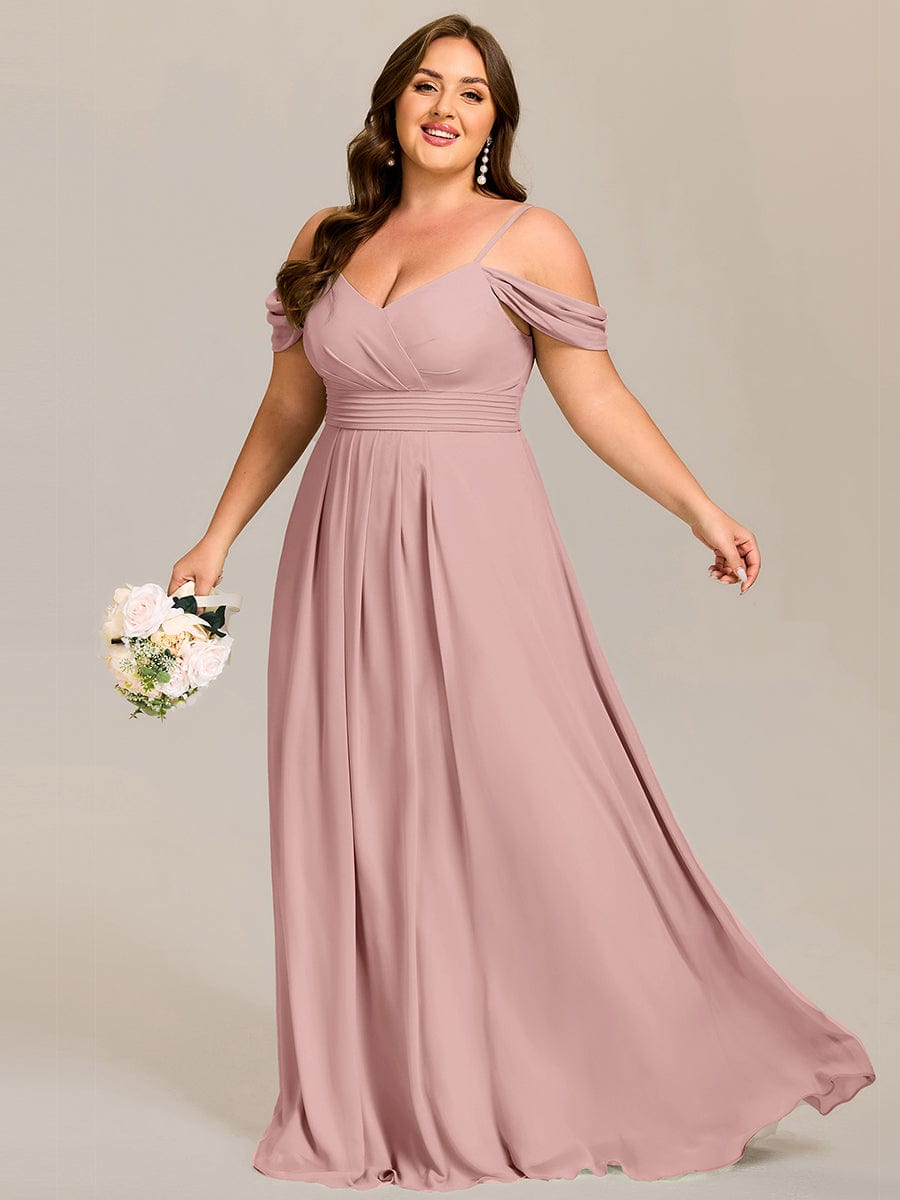 V-Neck Off-Shoulder Satin A-Line Empire Long Bridesmaid Dress