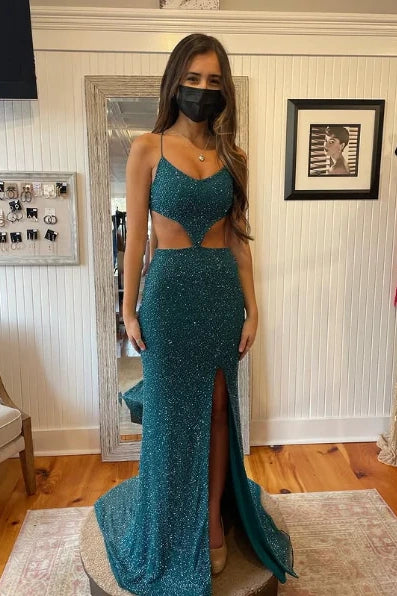 Mermaid Bateau Illusion Empire Lace Up Sequins Party Prom Dress