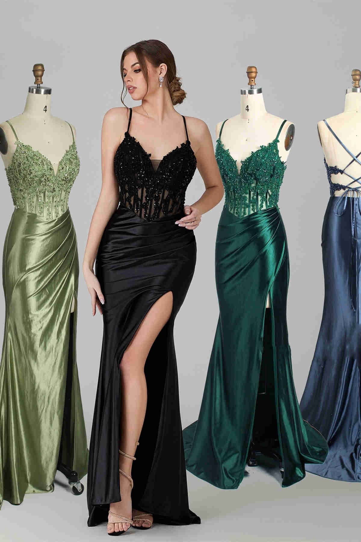 Mermaid Empire V-Neck Spaghetti Straps Appliques Party Prom Dress