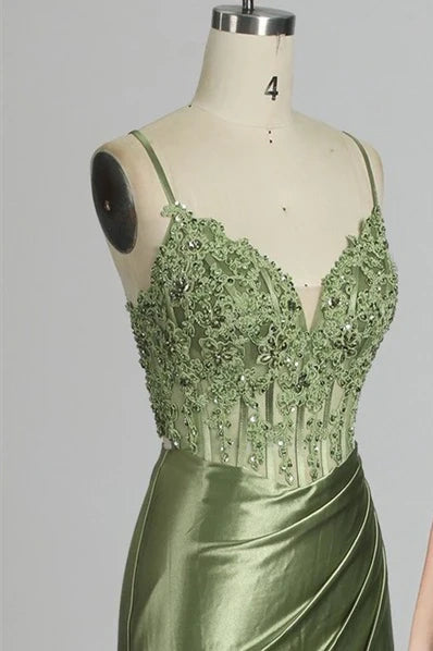 Mermaid Empire V-Neck Spaghetti Straps Appliques Party Prom Dress